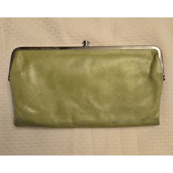 Hobo International Handbags - Vtg Hobo International Lauren Leather Double-Frame Clutch Wallet Citrine Green